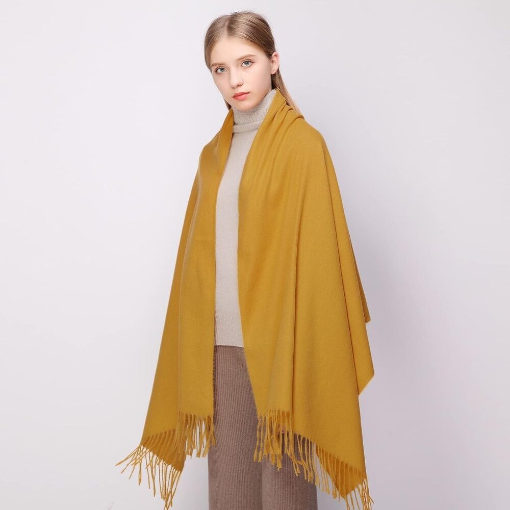 Winter Cashmere Wool Yellow Scarf Pashmina Shawl Wrap Stole for Women Warm Large - Picture 6 of 6